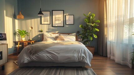 bed with pillows, cozy bed with blankets, comfy home