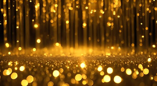Golden background with shining glowing glitter particles