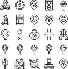Navigation line set. Outline icons collection.