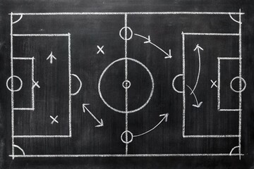 football tactic map diagram drawing in white chalk with arrow