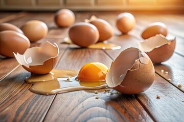 broken egg with yolk spill on the floor