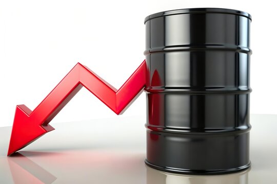 oil barrel with decrease arrow. Oil price drop