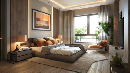 Fototapeta premium hotel room with bed, luxury bedroom design ideas, beautiful bedroom, cozy and comfy home ideas