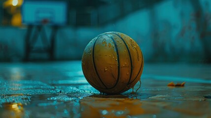 Basketball On Court Floor, High Quality Background