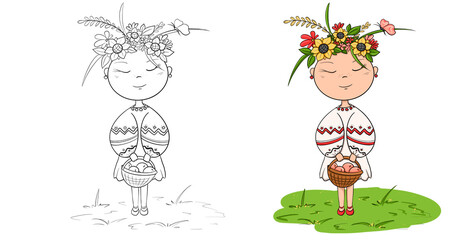 Joyful Kid Embroidered in Ukrainian Style, Enjoying Outdoor Freedom