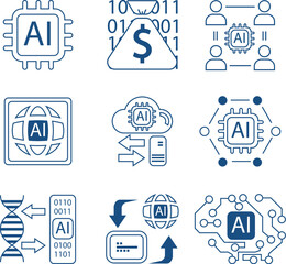 artificial intelligence AI  line icons collection.  tools icons. UI icon set. 