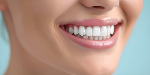 Capturing the Beauty of a Smiling Woman's Perfect White Teeth with Dental Veneers. Concept Smile Transformation, Cosmetic Dentistry, Dental Veneers, Perfect White Teeth, Beauty Portrait