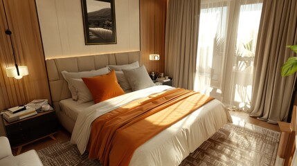 modern living room with bed, bedroom ideas, beautiful comfy bed, interior design