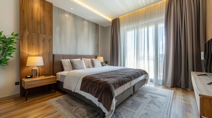 Fototapeta premium modern living room with bed, bedroom ideas, beautiful comfy bed, interior design