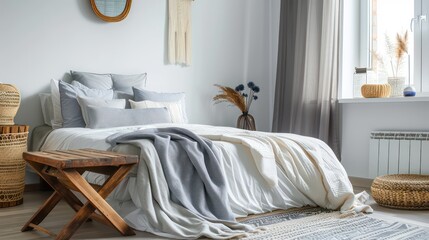 modern living room with bed, bedroom ideas, beautiful comfy bed, interior design