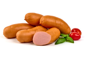 Boiled pork sausages, isolated on white background. High resolution image.