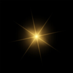 Golden sparkle  lights, flashing lights, light effects, sunlight lens flare, glowing ray beams, sparkling starsicon on black background.