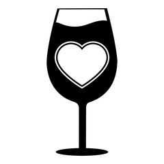 A black silhouette of a wine glass with a heart-shaped cutout in the center