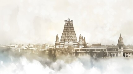 Watercolor illustration for tamil nadu day with beautiful landscape.