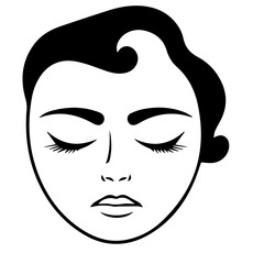 A black and white silhouette of a woman's face with closed eyes and stylized hair