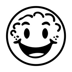 A simple black and white cartoon smiley face icon with a happy expression