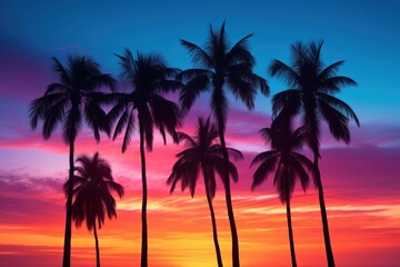Obraz premium Colorful sky palm Silhouette tree. 