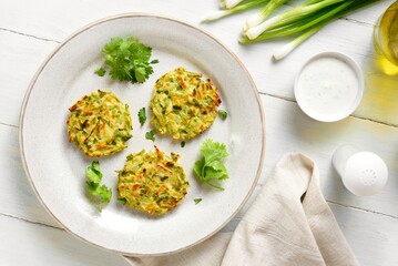 Vegetable vegetarian zucchini pancakes fritters