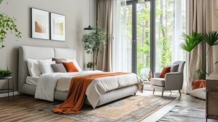 luxurious bedroom in modern apartment, bedroom interior design