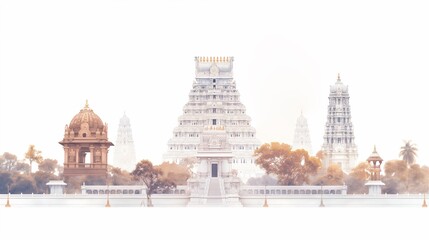 Watercolor illustration for tamil nadu day with iconic tamil nadu landscapes.