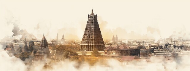 Simple watercolor illustration for tamil nadu day with famous tamil nadu landscape.