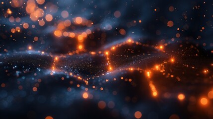 Fototapeta premium Abstract Glowing Orange and Blue Lights Creating a Futuristic Network Grid Background.