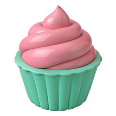 cupcake icon pink turquoise color in plastic 3d style