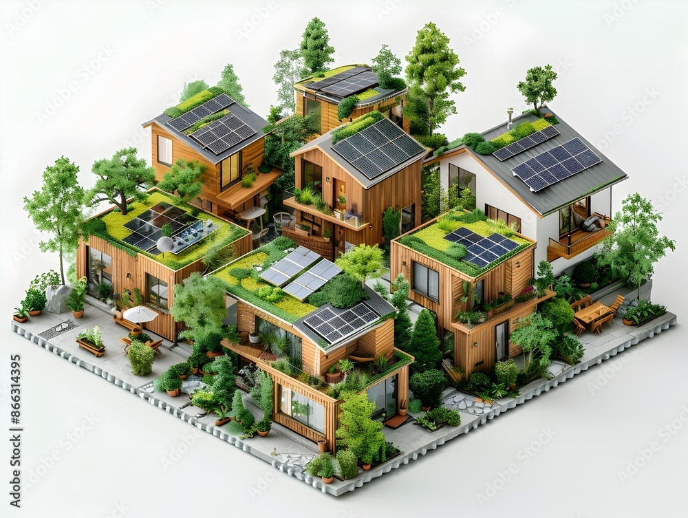 Poster sustainable co housing community with shared resources renewable energy and collaborative living spa