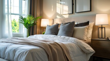 comfy clean interior design bedroom, modern home