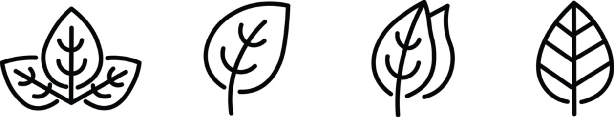 leaf icon set line and fill. Leaves of trees and plants, Leaves icon Collection, design for natural, eco, bio, and vegan labels.eps10