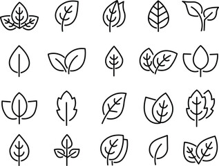 leaf icon set line and fill. Leaves of trees and plants, Leaves icon Collection, design for natural, eco, bio, and vegan labels.eps10