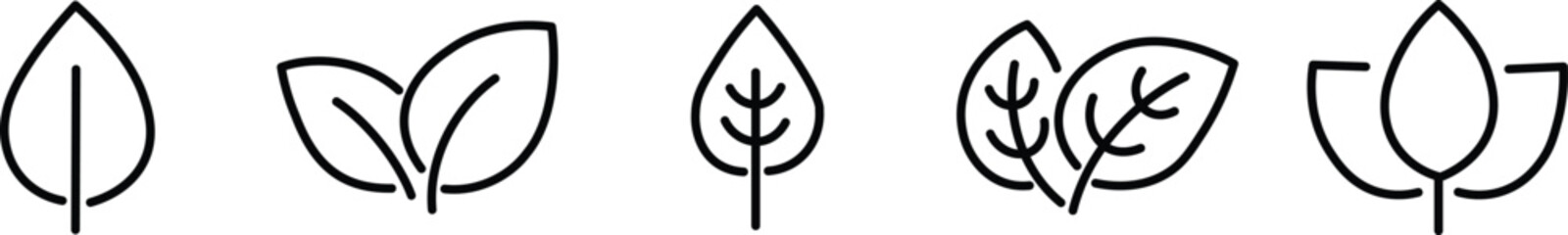 leaf icon set line and fill. Leaves of trees and plants, Leaves icon Collection, design for natural, eco, bio, and vegan labels.eps10