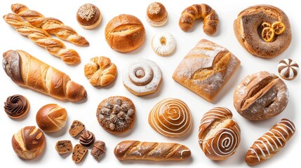 Bakery products arranged on a white background