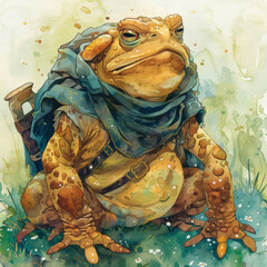 Magical toad in the style of wizard watercolor