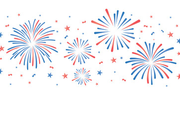 4th of july banner, modern fireworks clipart, wallpaper, celebration background, border, isolated on white background for Fourth of July, web, ads, social media posts, Independence day, USA
