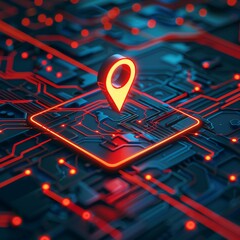 Futuristic City Map with Glowing Digital Pins