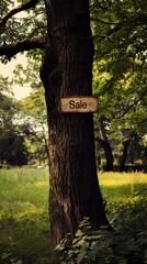 "Sale Sign Hanging in Serene Park Setting"