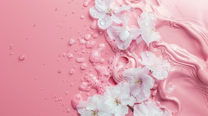 Fototapeta premium White cherry blossoms with pink liquid