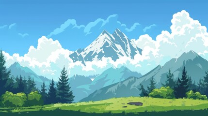 Flat illustration of nature and mountain