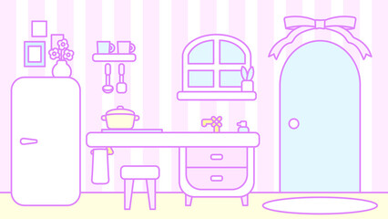 かわいいストライプなキッチン⭐︎ピンク