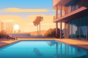 Apartment with pool architecture building outdoors.