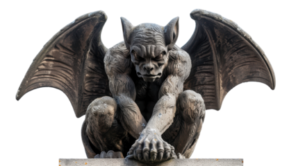 A detailed stone gargoyle statue with bat-like wings, showcasing intricate craftsmanship. Perfect for gothic, architecture, and fantasy themes.