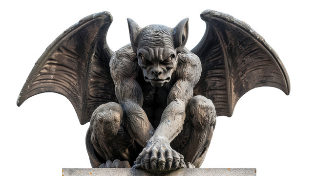 A detailed stone gargoyle statue with bat-like wings, showcasing intricate craftsmanship. Perfect for gothic, architecture, and fantasy themes.