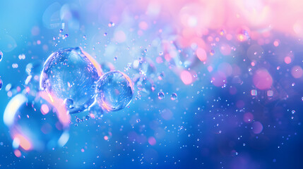 Bubbles floating in a dreamy blue and pink abstract background