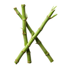 Fototapeta premium Close-up of fresh green bamboo stems arranged in an artistic pattern on a white background, symbolizing growth and nature.