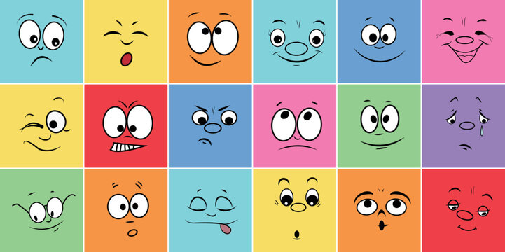 Naklejki Cute set of emoticon emoji characters with different moods