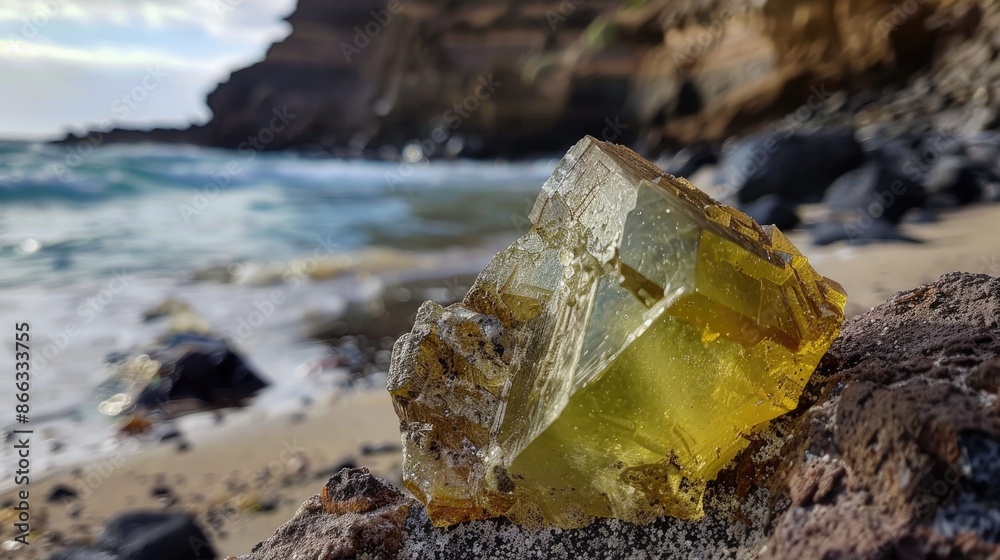 Poster Olivine mineral discovered near the ocean in Europe Canary Islands Lanzarote El Golfo