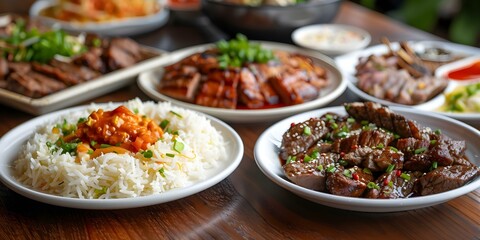 Assorted Filipino meat dishes on a plate showcasing the countrys culinary diversity. Concept Filipino Cuisine, Meat Dishes, Culinary Diversity
