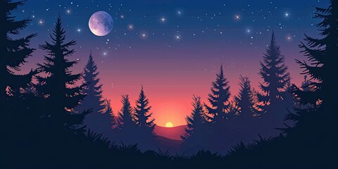 Fototapeta premium Night sky flat design front view twilight animation triadic color scheme