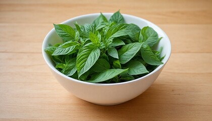 Fresh Holy Basil Leaves in a Bowl